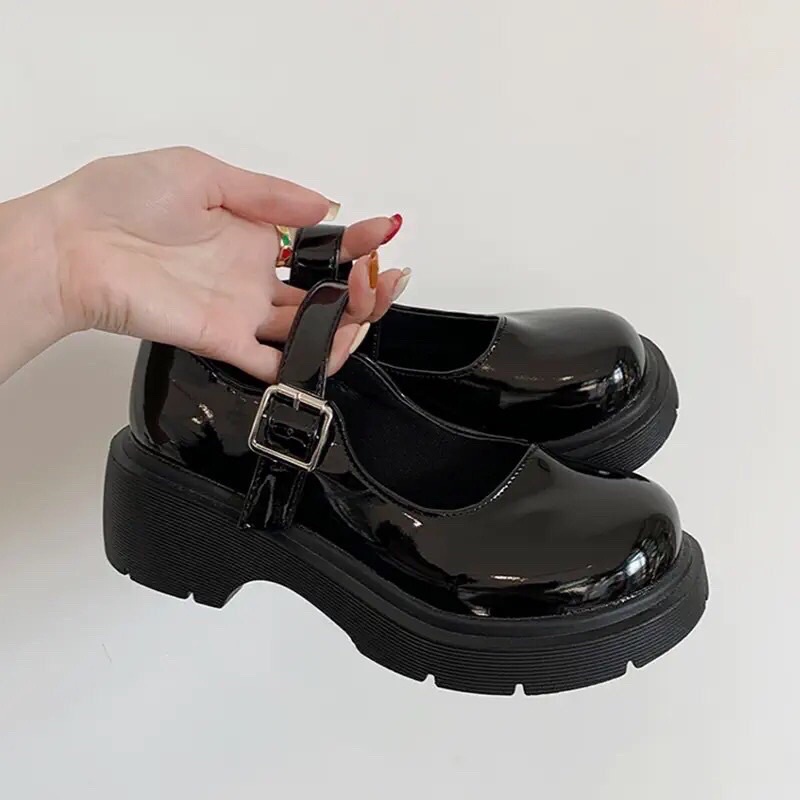 Giày nữ độn đế quai cài đế 5cm Cao Cấp - giày búp bê nữ da mềm