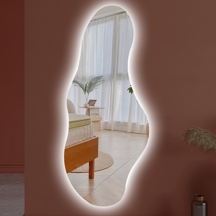 Gương toàn thân led cảm ứng cao cấp hình hạt đậu đầu tròn VUADECOR kích thước 80x180cm