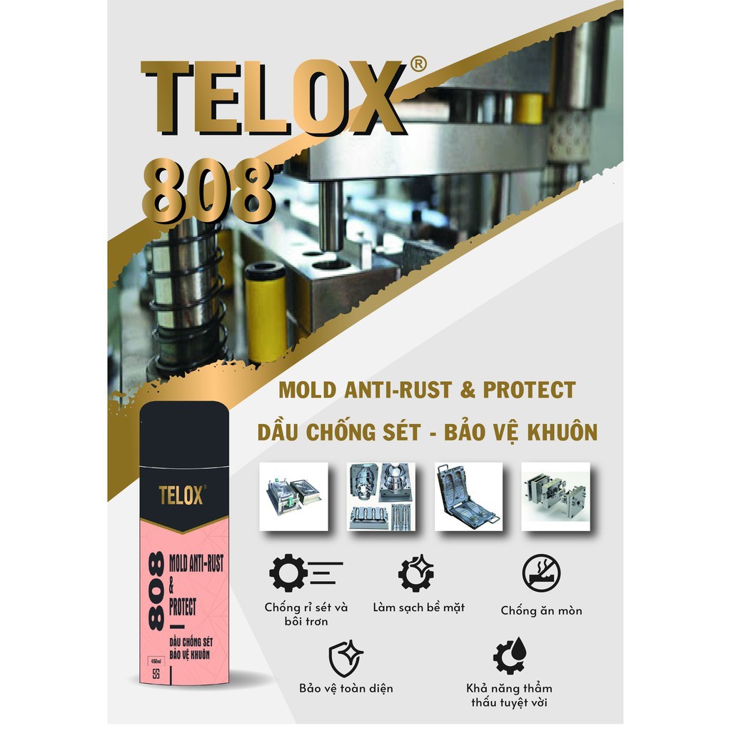Bình xịt bôi trơn chống gỉ sét ổ trục trong công nghiệp Telox 808 450ml