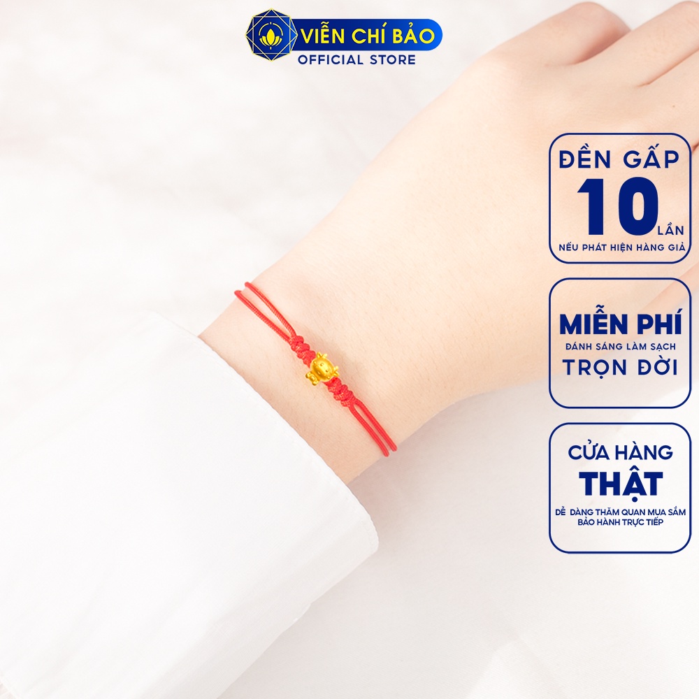 Vòng tay Charm Trâu vàng 24K dây vải đỏ thời trang phụ kiện trang sức nữ Viễn Chí Bảo C240090