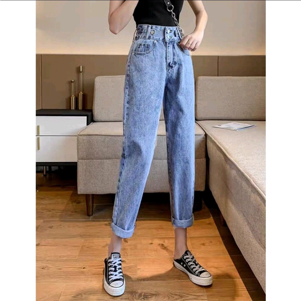 Quần Jean Baggy Nữ 2 Bách Xanh Trơn - 428