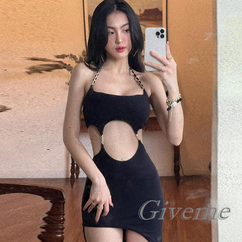 Đầm Không Tay Hở Lưng Màu Trơn Thời Trang Dành Cho Nữ