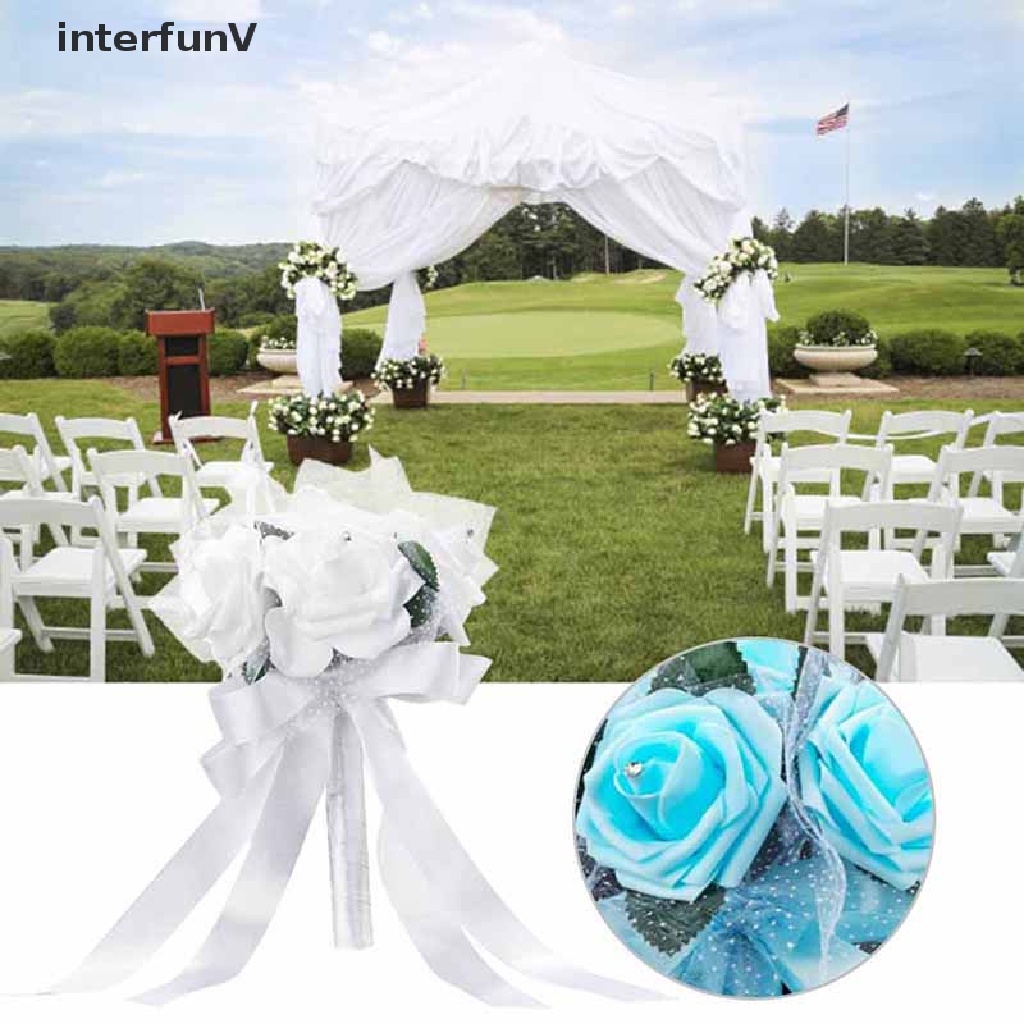 [InterfunV] Bó Hoa Hồng Giả Cầm Tay Bằng Lụa Trang Trí Phù Dâu / Tiệc Cưới