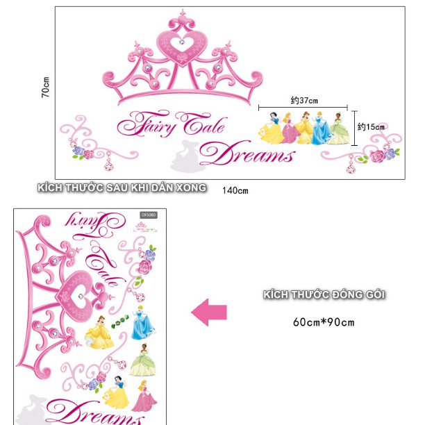 Decal trang trí tường - Vương Miên Hồng Disney