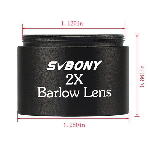 Thị kính Barlow SVBONY 2X ren M28.6 cho kính thiên văn tiêu chuẩn 1,25 inch