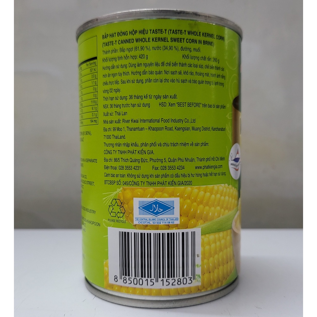 [Hộp 420g] BẮP HẠT ĐÓNG HỘP [Thailand] TASTE-T Whole Kernel Corn (halal) (pkg)