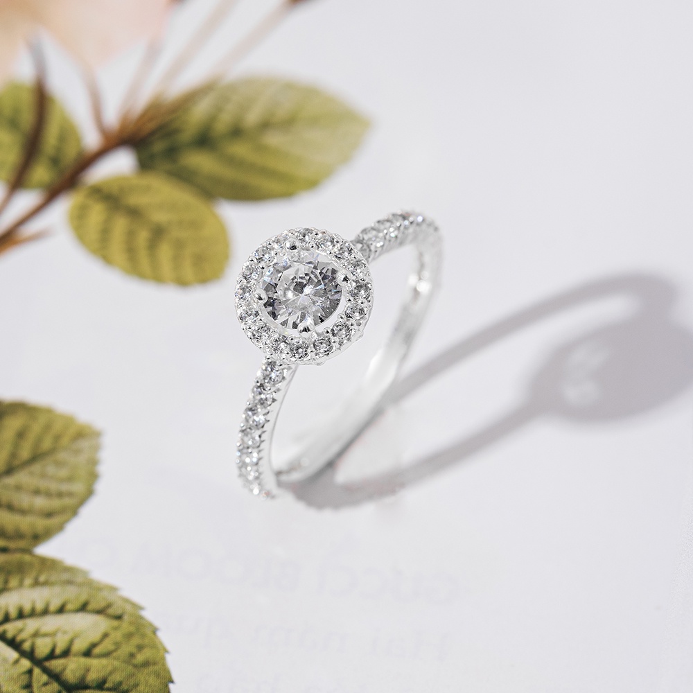 Nhẫn bạc nữ TLEE đá tròn viền nạm đá sang trọng NCJ A0167