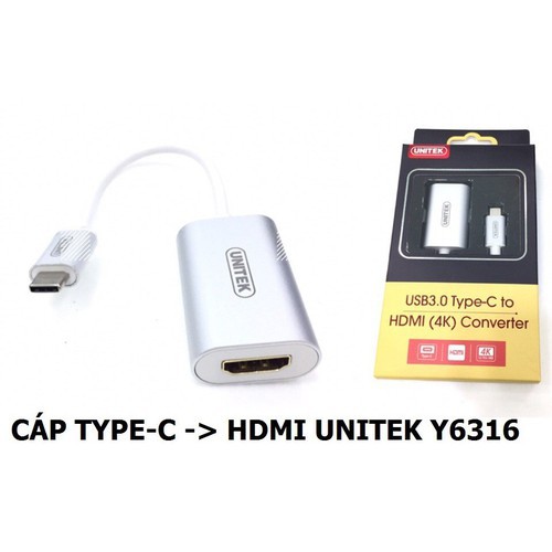 Cáp chuyển Type-C ra HDMI Unitek Y-6316 4K [Bảo hành 12 tháng]