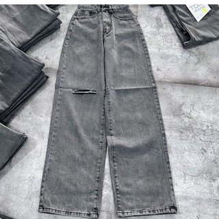 Quần bò ống rộng nữ lưng cao màu xám chất bò dày dặn size s m l
