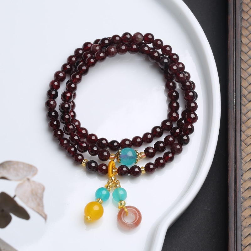 [Hàng Mới Về] Vòng Tay Đính Đá Pha Lê Mặt Trăng Ba Vòng Màu Đỏ Phong Cách Nam Tính Thời Trang Mùa Hè