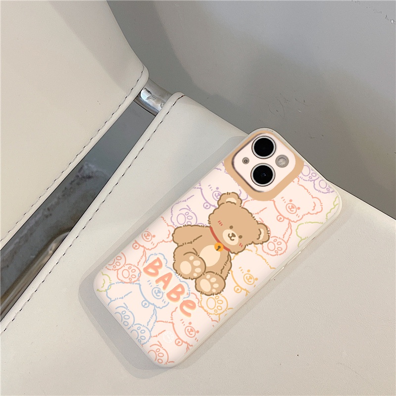 Ốp iphone caro Gấu nâu BaBe vuông cạnh BVC iPhone 6/6Plus,7/8plus,X/Xs,XsMax,11, Xr,11pro,11ProMax,12/12pro,12ProMax,13