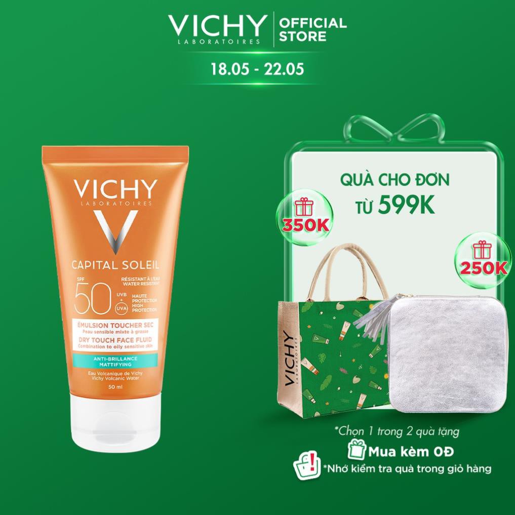 Kem chống nắng không nhờn rít SPF 50 UVA +UVB Vichy Ideal Soleil Mattifying Face Fluid Dry Touch 50ml ZKM