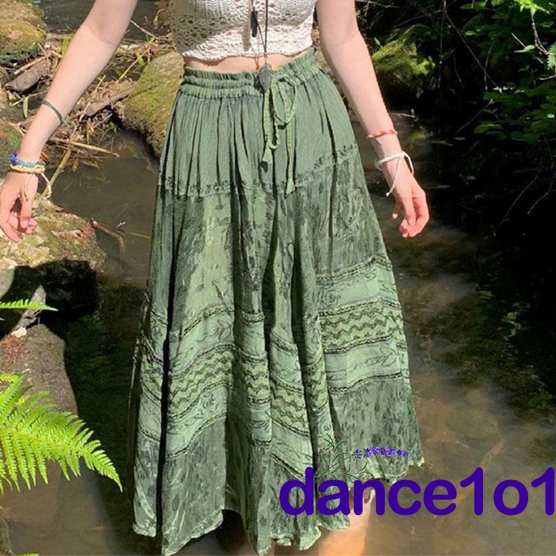 Chân váy midi cạp cao in họa tiết phong cách retro thời trang cho nữ