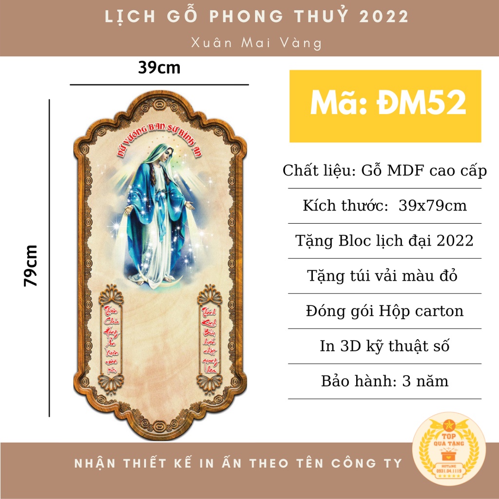 Lịch gỗ 2023 TopGift treo tường phong thủy công giáo in 3D kỹ thuật số Nhiều mẫu