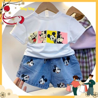 Sbg26 - set bé gái áo phông trắng mickey mix quần bò