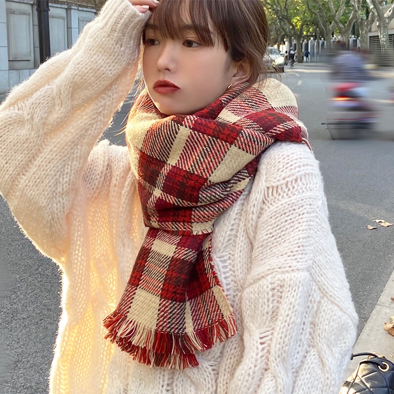 Khăn choàng cổ nữ nam len dạ kẻ caro Vintage Hàn Quốc; Khăn quàng cổ nữ kẻ 2 mặt chất len dạ đẹp K02 - TACADO