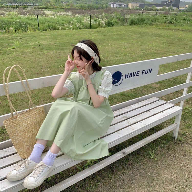 ✚❁▲Salt and sweet suspender skirt female student Korean version loose two-piece summer floral short-sleeved shirt top suit [June 1 End of the day]