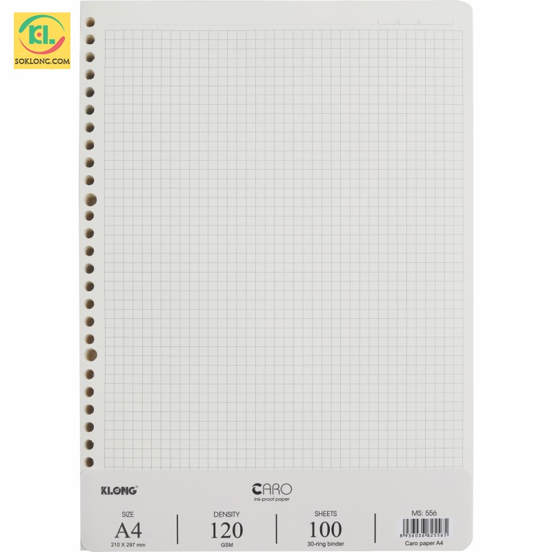 Ruột sổ còng Klong A4 giấy refill binder tập 100 tờ caro/dotgrid/ kẻ ngang Klong 120gsm