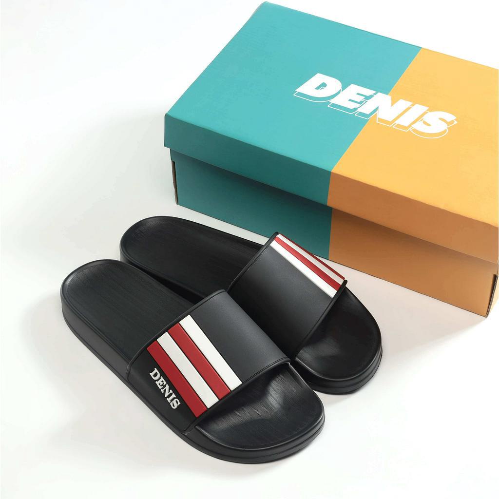 Dép quai ngang nam nữ Denis ST02 Unisex Slipper Đen 3 sọc nam tính  Ngoài trời