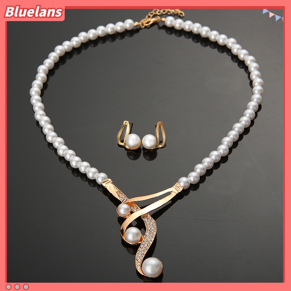 Bộ Vòng cổ + Cặp Khuyên Tai Đính Ngọc Trai Nhân Tạo Đẹp Mắt Cho Nữ