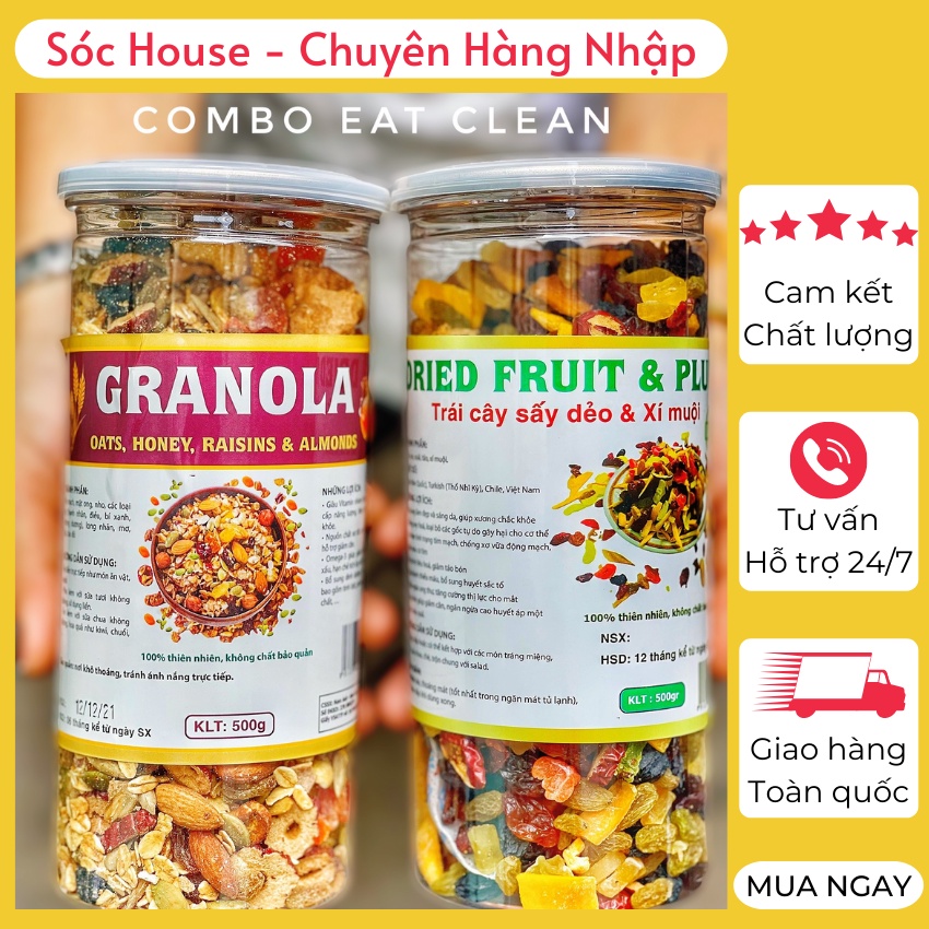 Combo ngũ cốc và trái cây sấy dẻo ⚡ CAM KẾT CHẤT LƯỢNG ⚡ Combo Ngũ cốc GRANOLA và Trái cây sấy dẻo mix xí muội Tiện lợi