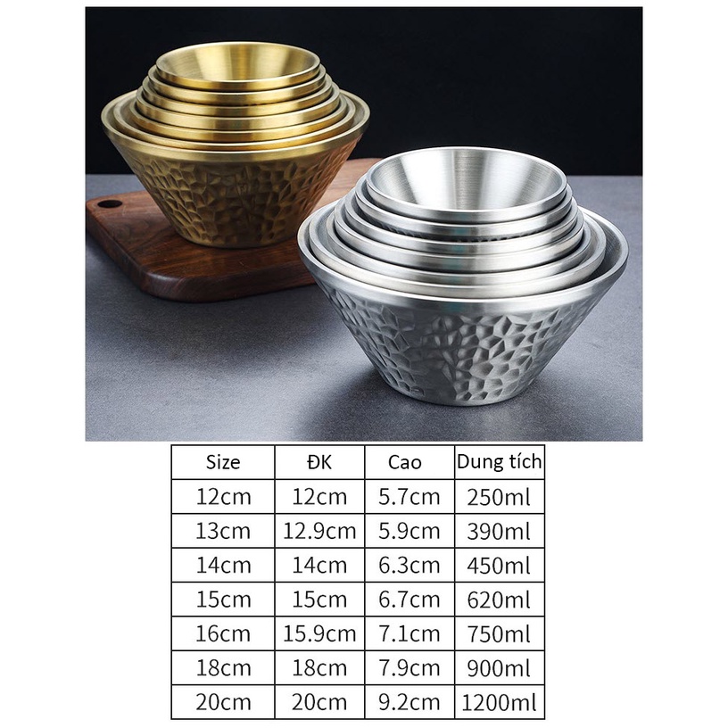 Chén inox tô inox 2 lớp cách nhiệt viền hoa văn OEM CM017