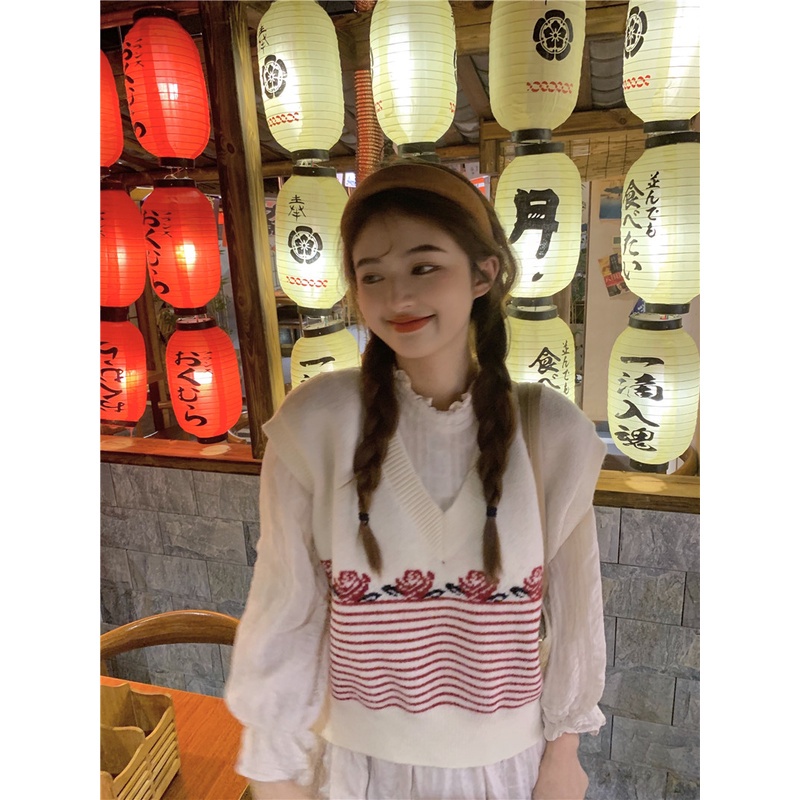 Áo dệt kim cổ chữ V họa tiết kẻ sọc ngọt ngào thời trang Hàn Quốc cho nữ | BigBuy360 - bigbuy360.vn