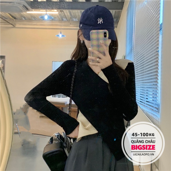 Áo len ⚡️𝐁𝐈𝐆𝐒𝐈𝐙𝐄⚡️ Áo sweater dệt kim nữ tăm ôm body Cổ Chữ V mùa thu hè Phong cách Hàn Quốc | BigBuy360 - bigbuy360.vn