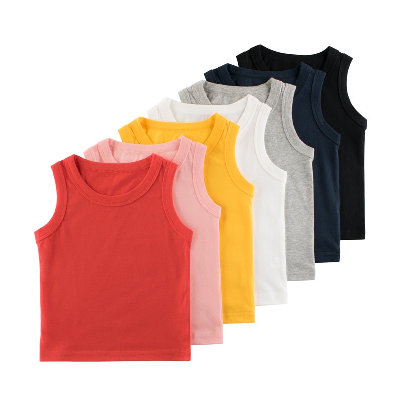 Áo thun ba lỗ cotton màu trắng/đen thời trang mùa hè cho bé 2-8 tuổi