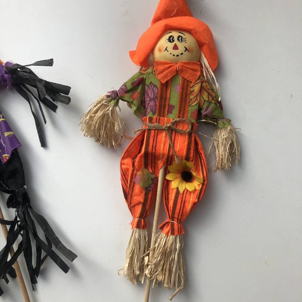Hình nộm phù thủy, bù nhìn rơm trang trí Halloween cao 40cm cho bé chơi