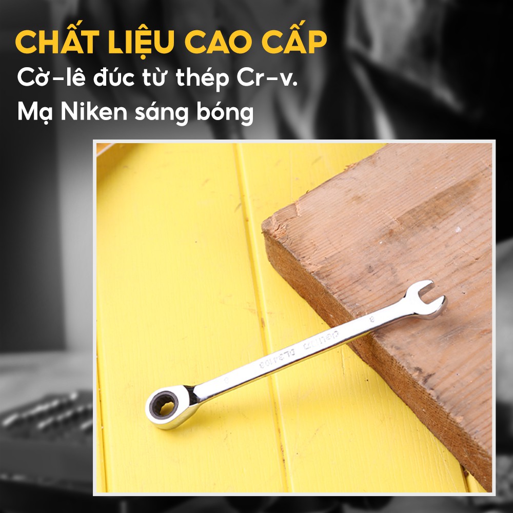 Bộ 14 Cây Cờ Lê Khóa Vòng Miệng Đầy Đủ Kích Thước 8mm đến 32mm Thép Cr-V Không Gỉ Deli DL0114 Nhập Khẩu Chính Hãng