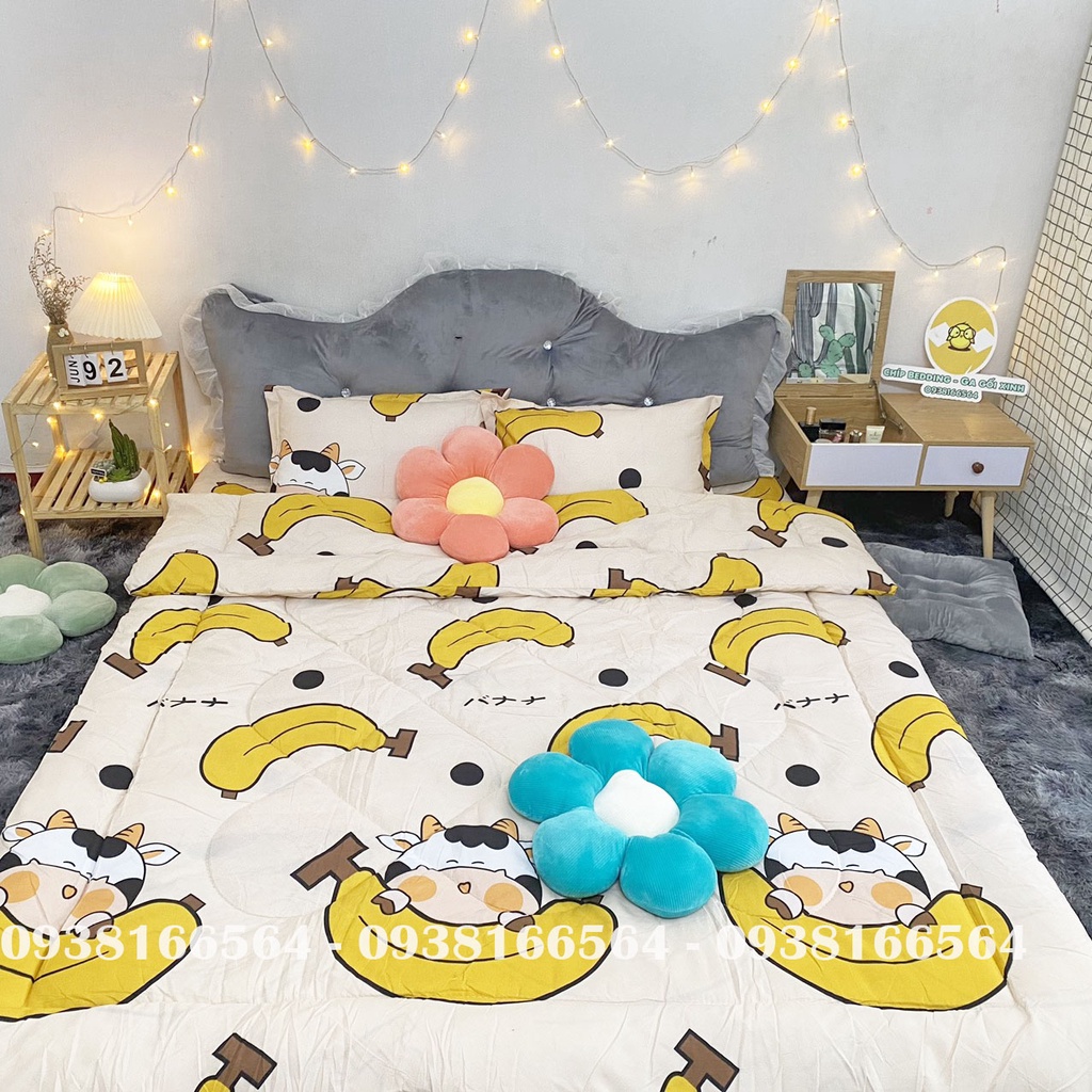 TRỌN BỘ COTTON POLY 5 MÓN CHĂN PHAO DÀY DẶN HÀNG VN BÒ CHUỐI - ĐỦ KÍCH THƯỚC