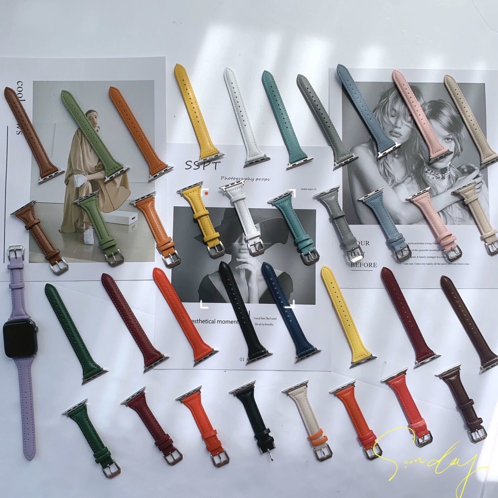 Dây Đeo Da Mỏng Thanh Lịch Cho Đồng Hồ Apple Watch 38mm 40mm 41mm 44mm Series 7 6 5 4 3 2 1 42mm 44mm 45mm