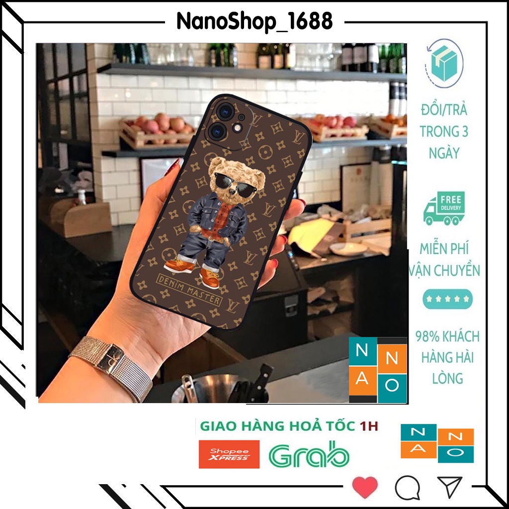 Ốp Lưng Iphone Cạnh Vuông, Bảo Vệ Camera Gấu PU Siêu Ngầu 7Plus,8Plus,x,xs,xsmax,11,11promax,12,12promax,13,13promax