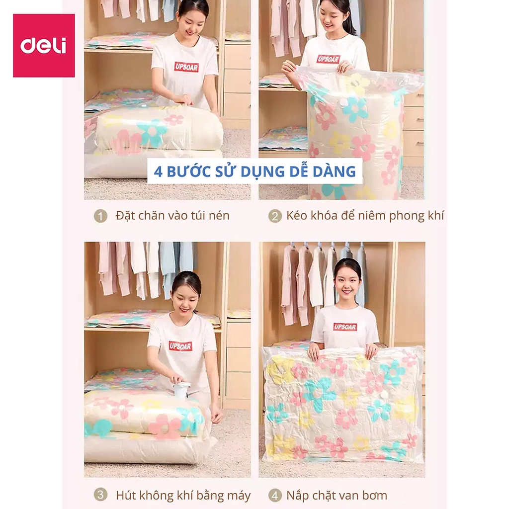 Túi hút chân không đựng quần áo, chăn ga gối , thú bông Deli - Loại dày cao cấp, bảo vệ quần áo, chăn ga