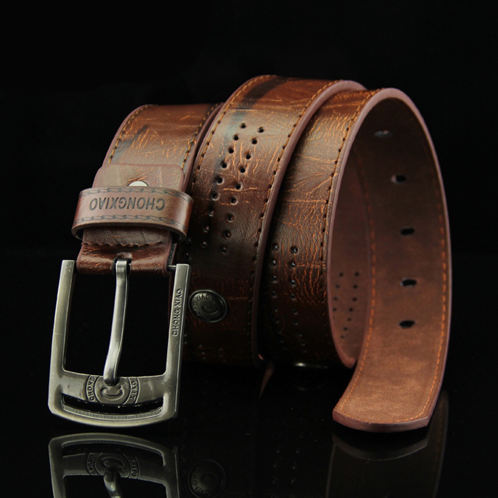 Men Punk Hollow Studded Waistband Pin Buckle Faux Leather Belt for Jeans Pants