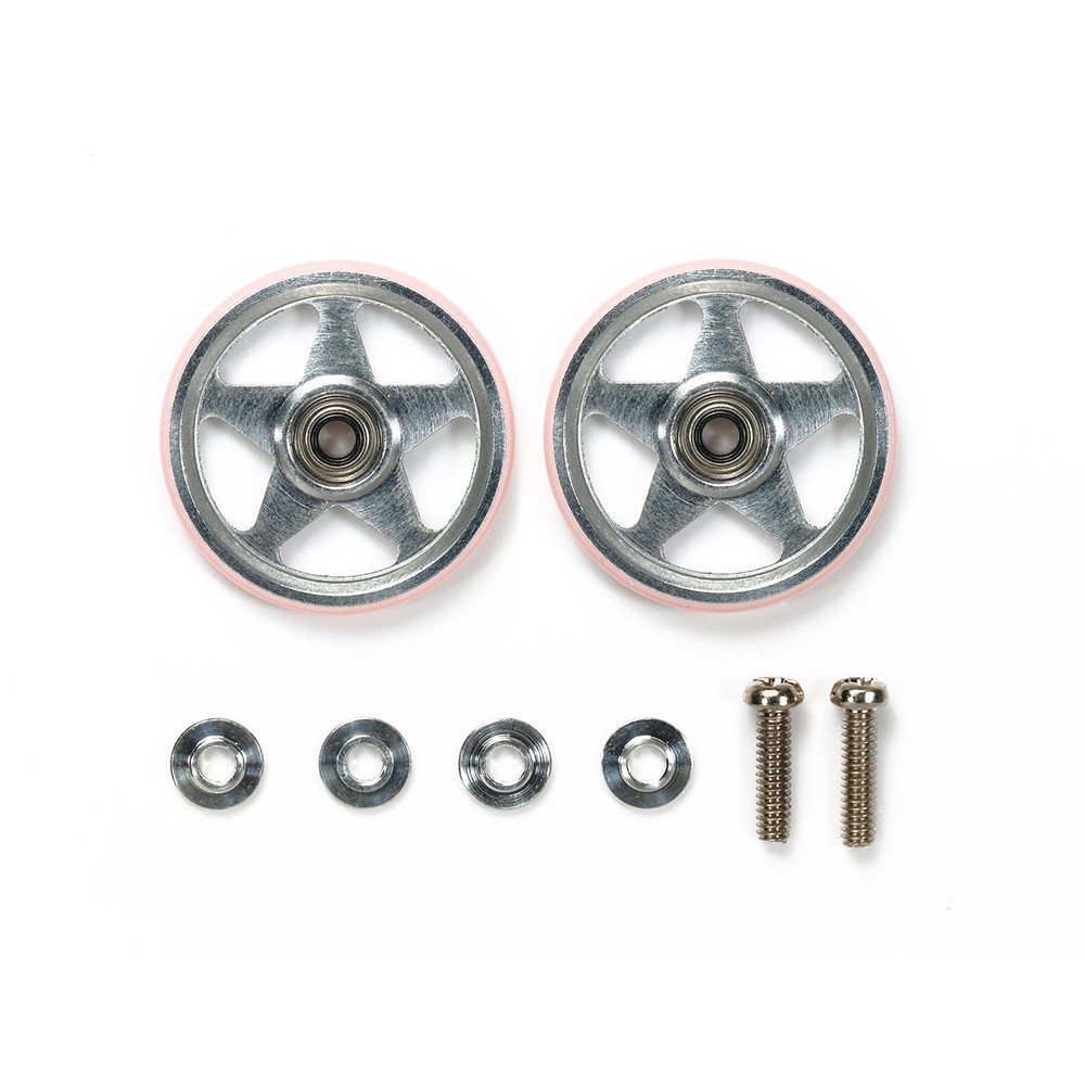 95438 Phụ Kiện Mini 4WD 19mm ALUMINUM ROLLERS (5 SPOKES) w/PLASTIC RINGS (PINK)  - GDC