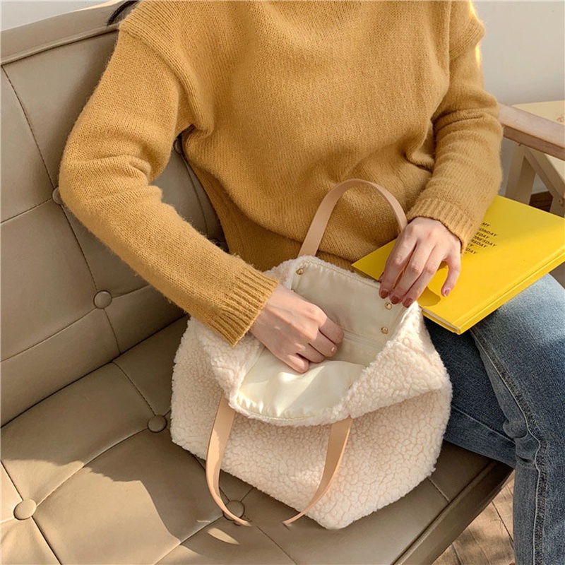 Ielgy Túi Xách Lông Cừu Phiên Bản Hàn Quốc Bắn Đường Phố