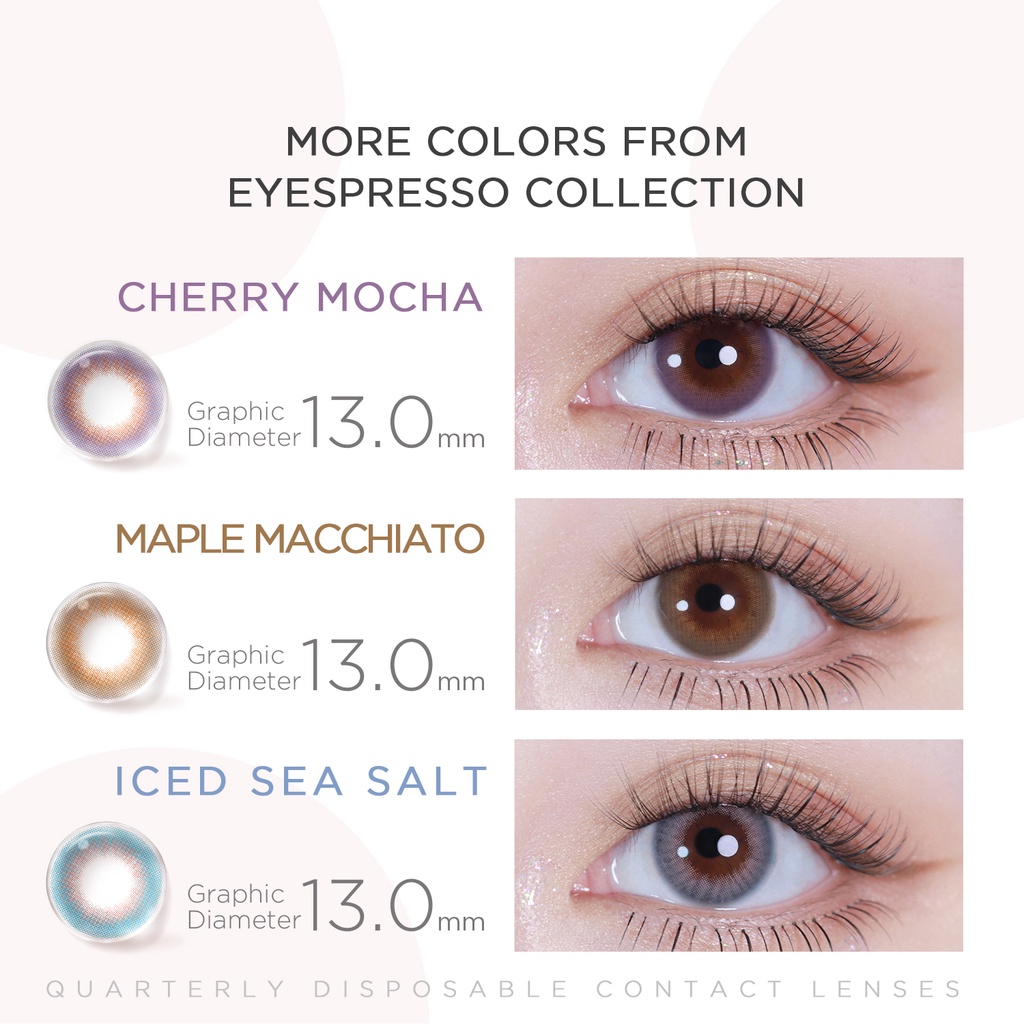 [Hàng mới về] Cặp kính áp tròng Moody của bộ sưu tập Eyespresso màu anh đào/ trà xanh 14.1mm