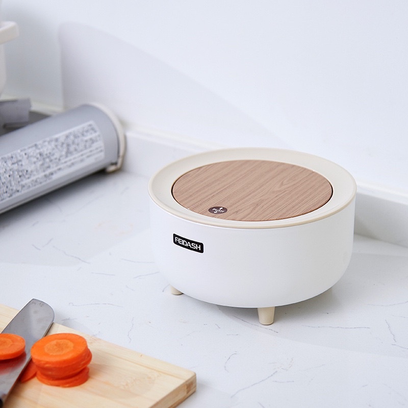 Thùng rác để bàn Decor thông minh phong cách Hàn Quốc | Thùng đựng rác mini nắp ấn mặt gỗ tre cao cấp mẫu mới