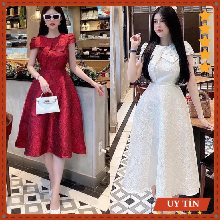 Đầm gấm tay con phối nơ sang trọng Eva_home_fashion