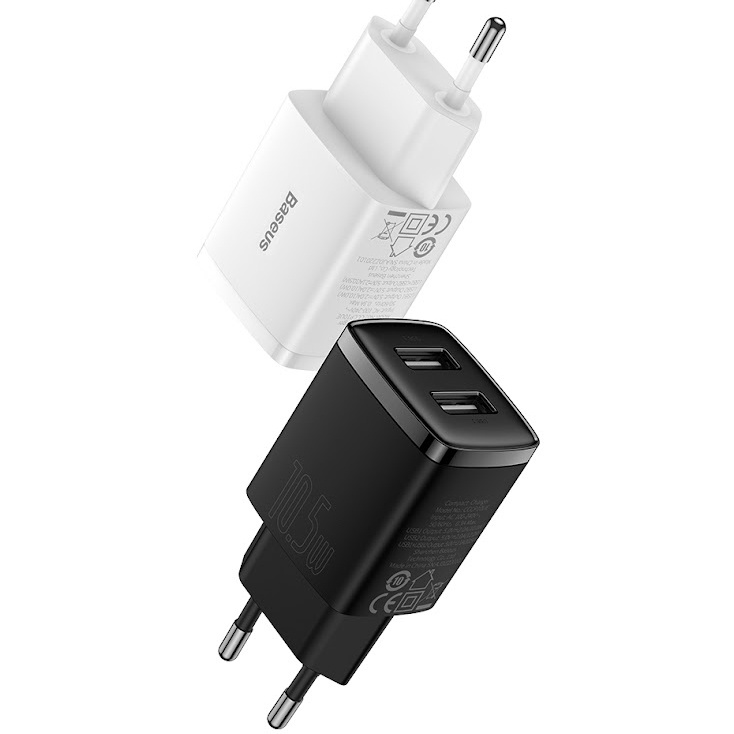 Cốc sạc 2 cổng mini Baseus CCCP10UC 10.5W Compact Charger - tích hợp chip ngắt khi quá tải (màu ngẫu nhiên)phụ kiện 1986