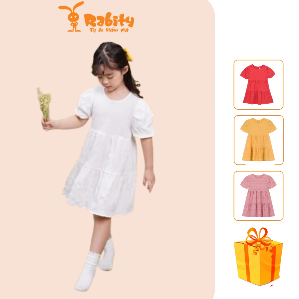 Đầm thô ngắn tay bé gái Rabity nhiều màu sắc dáng xòe cho trẻ em hoạt động thoải mái 91123.92234