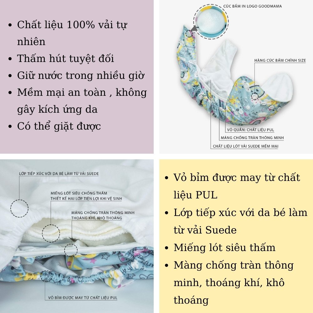 Bỉm Vải Cho Bé Goodmama Hàng Việt Nam Cao Cấp Chống tràn - Chống hăm Cho Con, Tiết Kiệm Cho Mẹ