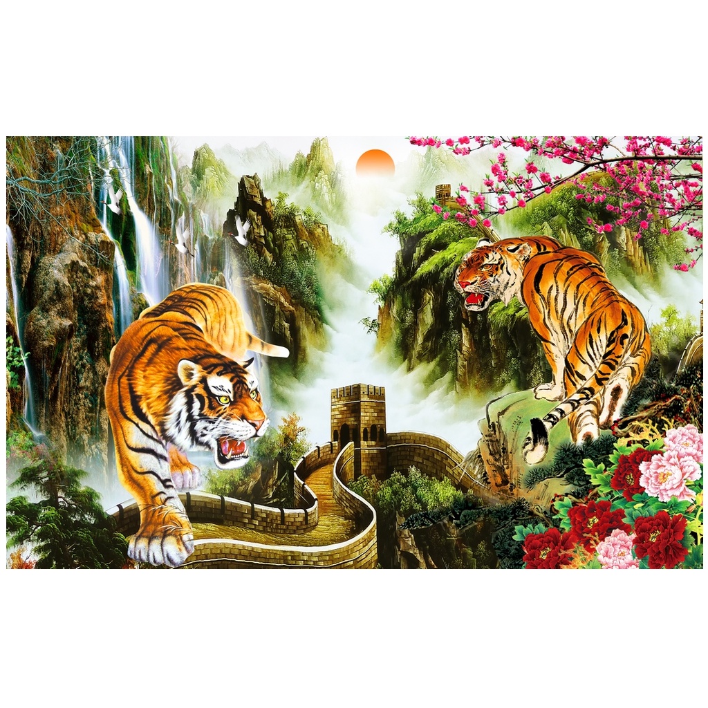 Tranh Đính Đá MÃNH HỔ HÙNG PHONG (ĐÁ ABC CAO CẤP). Kích Thước: 75cm x 50cm