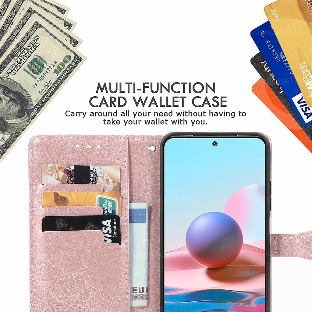 Case For Samsung Galaxy M51 M 51 Phone Case Soft Mandala 3D Leather Shockproof Card Slot Wallet Flip Cover Casing Stand Holder With Lanyard Gift lanyard