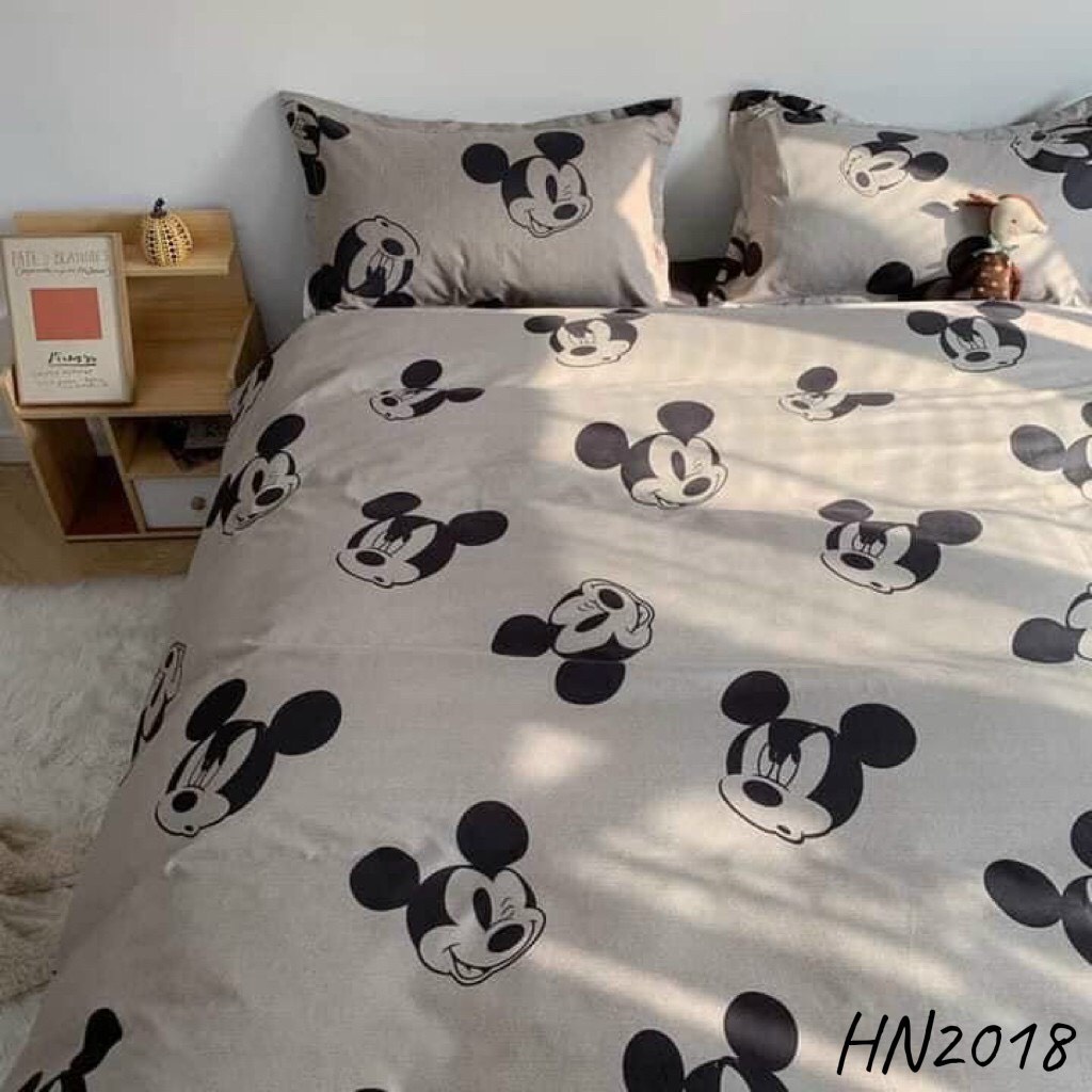 Bộ ga gối MICKY NÂU m6/m8 drap giường poly, ga trải giường + 2 vỏ gối nằm hàng loại 1