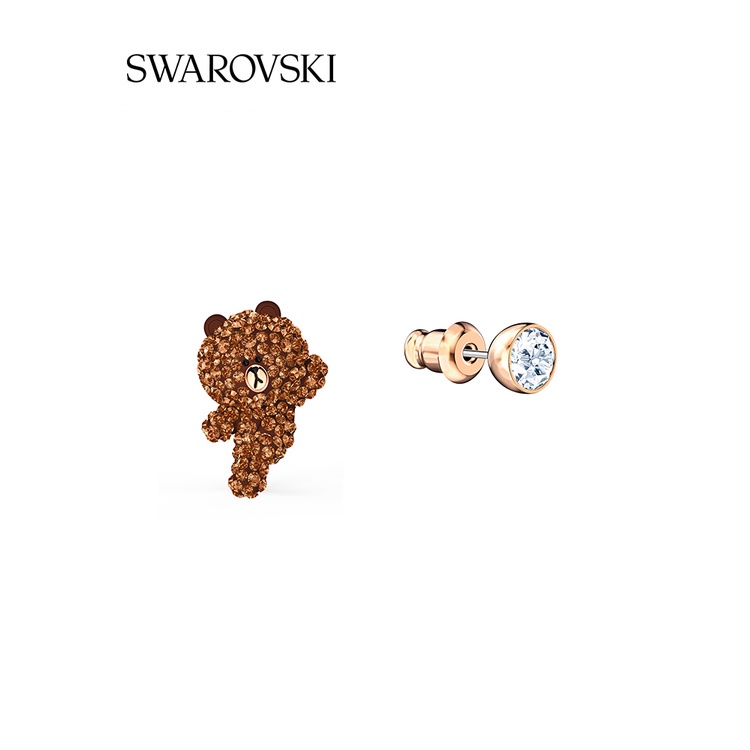Bông tai nữ hình gấu nâu sống động Swarovski Line Friends