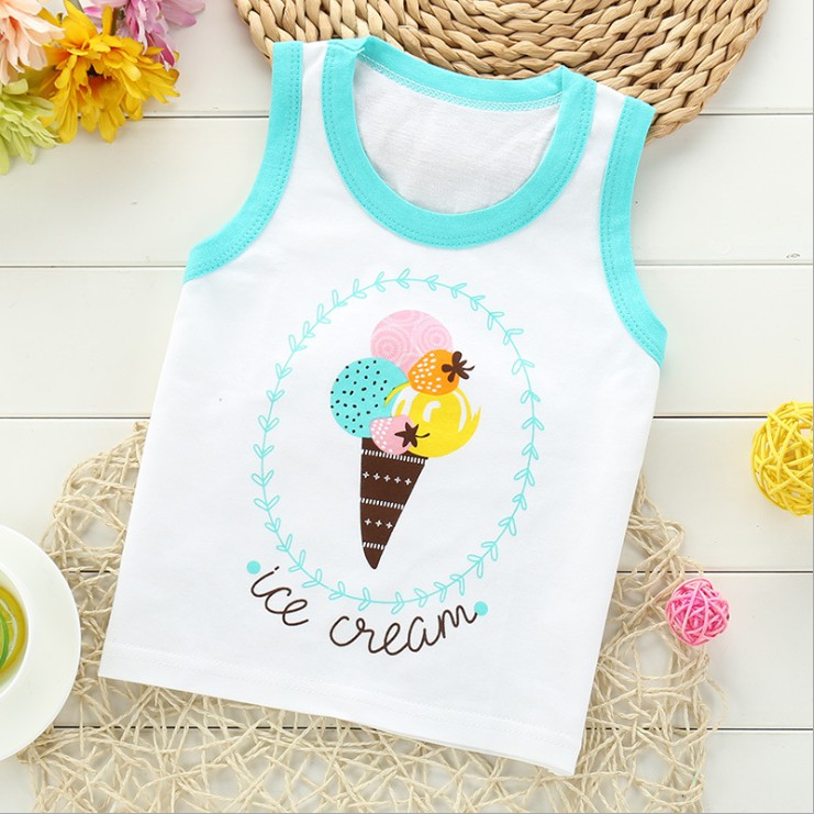 Áo Tank Top Chất Cotton Hoạ Tiết Hoạt Hình Cho Bé