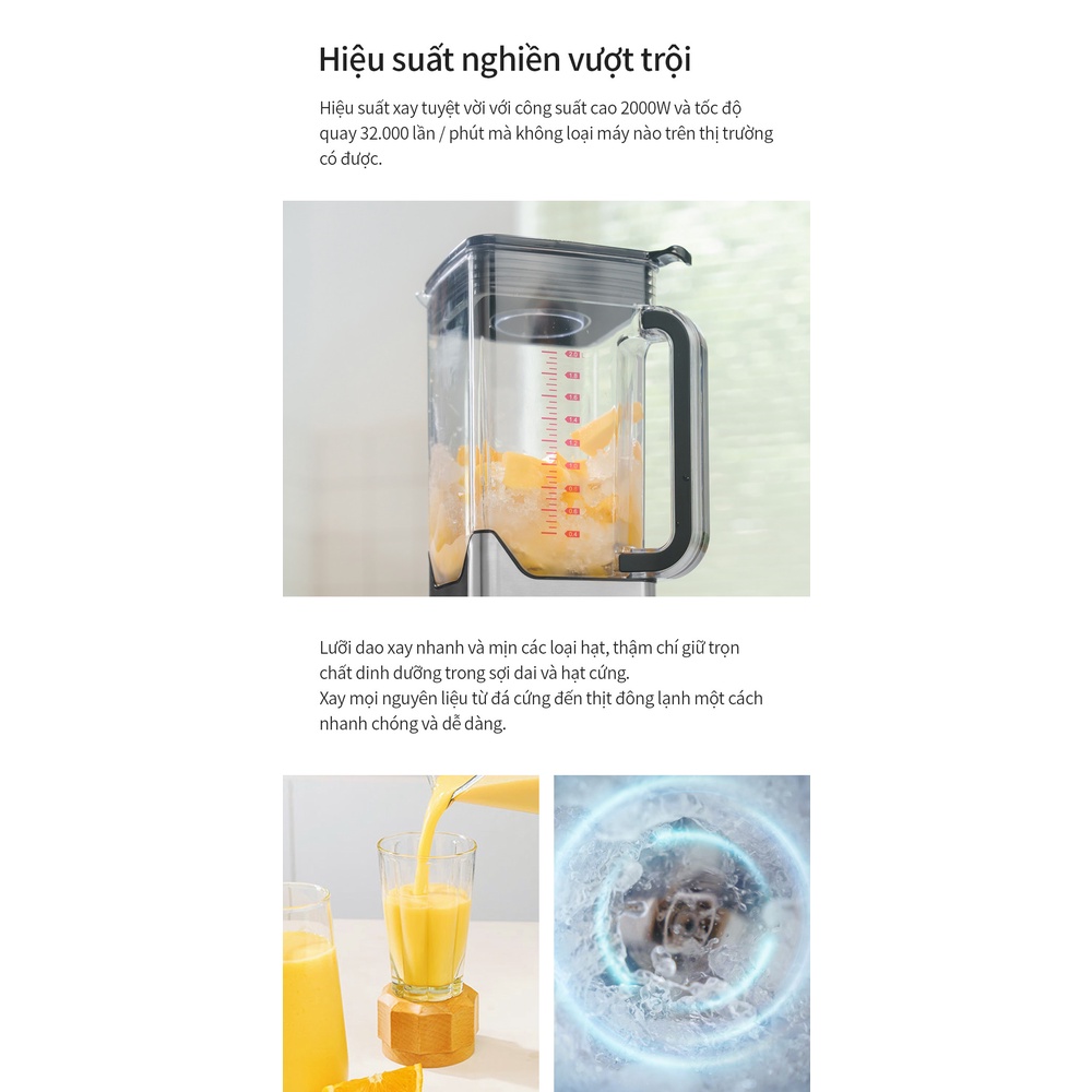 [Chính hãng Lock&amp;Lock] Máy xay sinh tố Premium High Speed Blender Công Suất Lớn 2000W EJM476SLV - Larva Store
